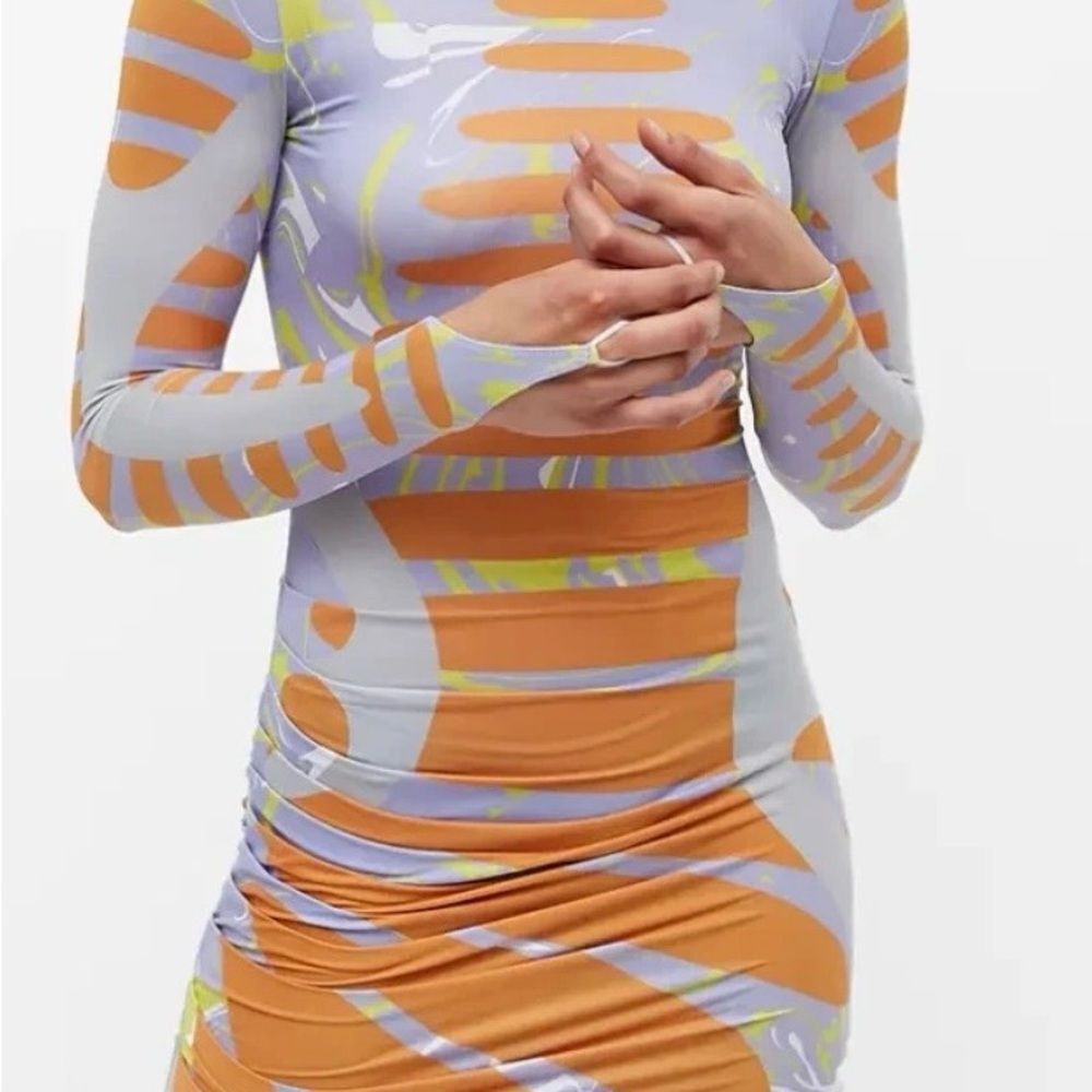 Maisie Wilen Orbit City Dress Asymmetric mini ring long sleeves ruffle bottoms